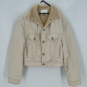R13 Oversized Boxy Trucker Sherpa Denim Jacket In Kent Ecru Ivory